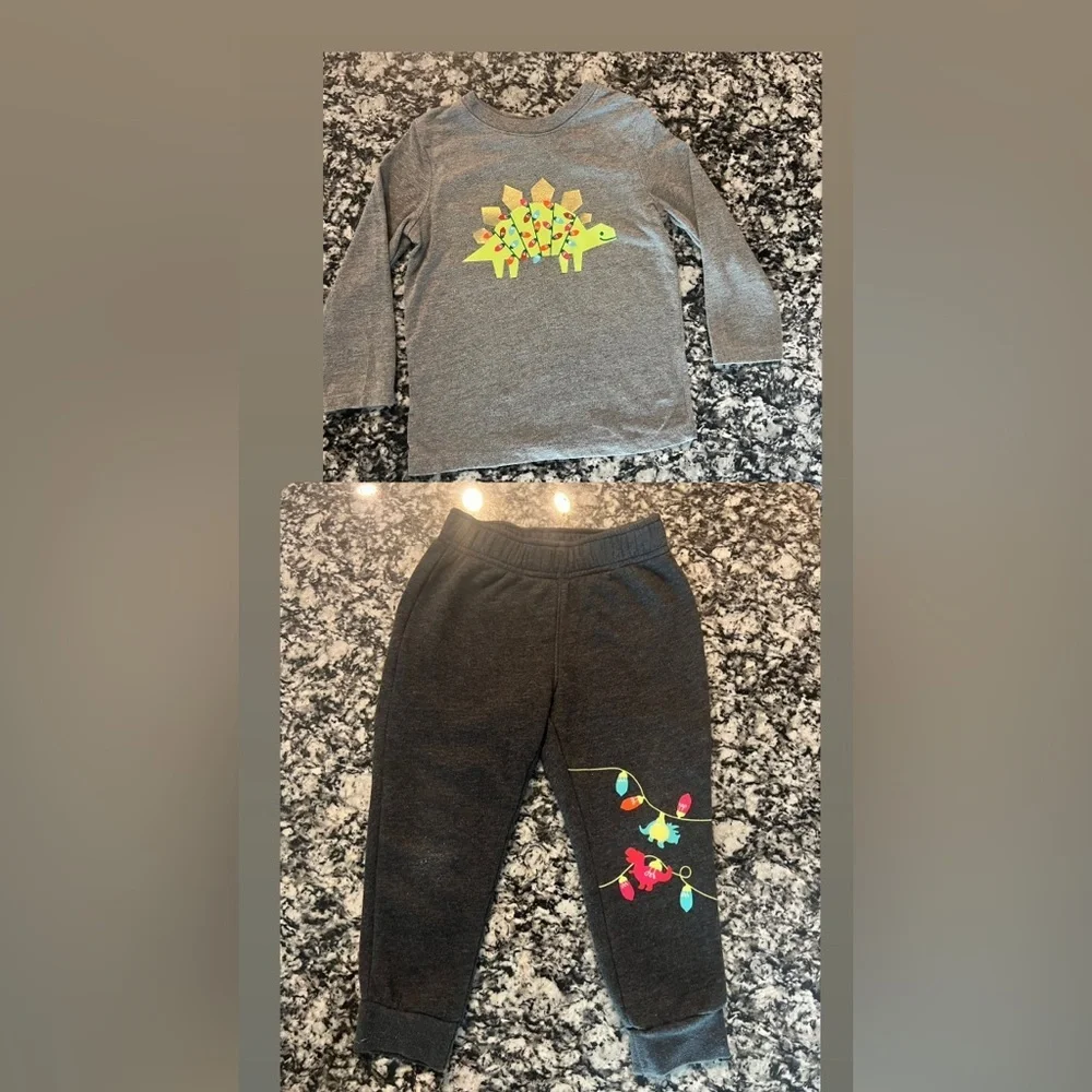 toddler boy Christmas outfit 2 piece set lights Dinosaur, size 3T (0833)